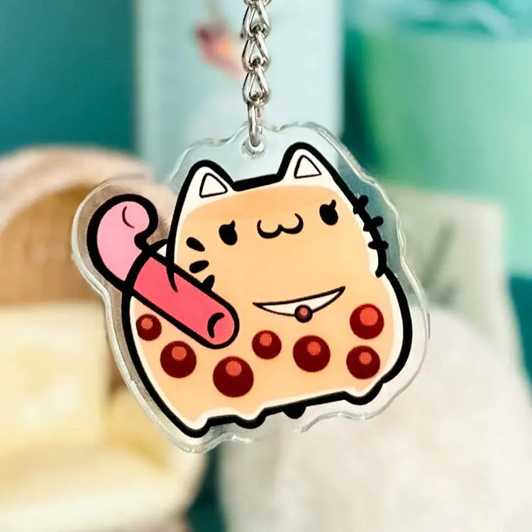 ChonkCat Milk Tea Boba Charm Keychain