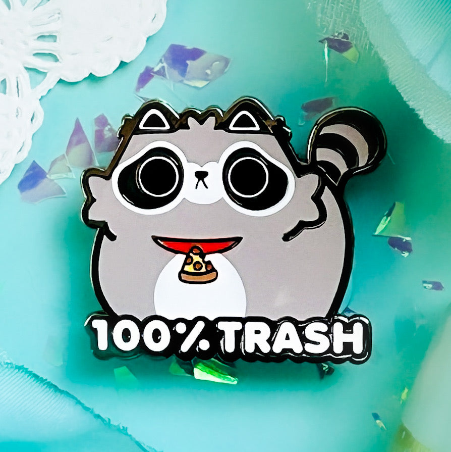 "100% Trash" Chonk Trash Panda Pin TealTeacup LLC