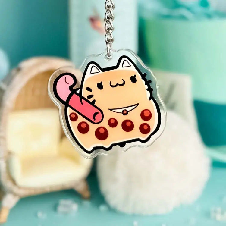 ChonkCat Milk Tea Boba Charm Keychain