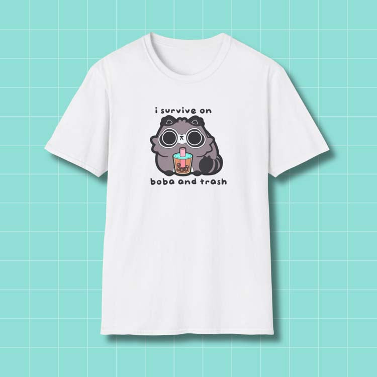 "I survive on boba and trash" Chonk Trash Panda T-Shirt Printify