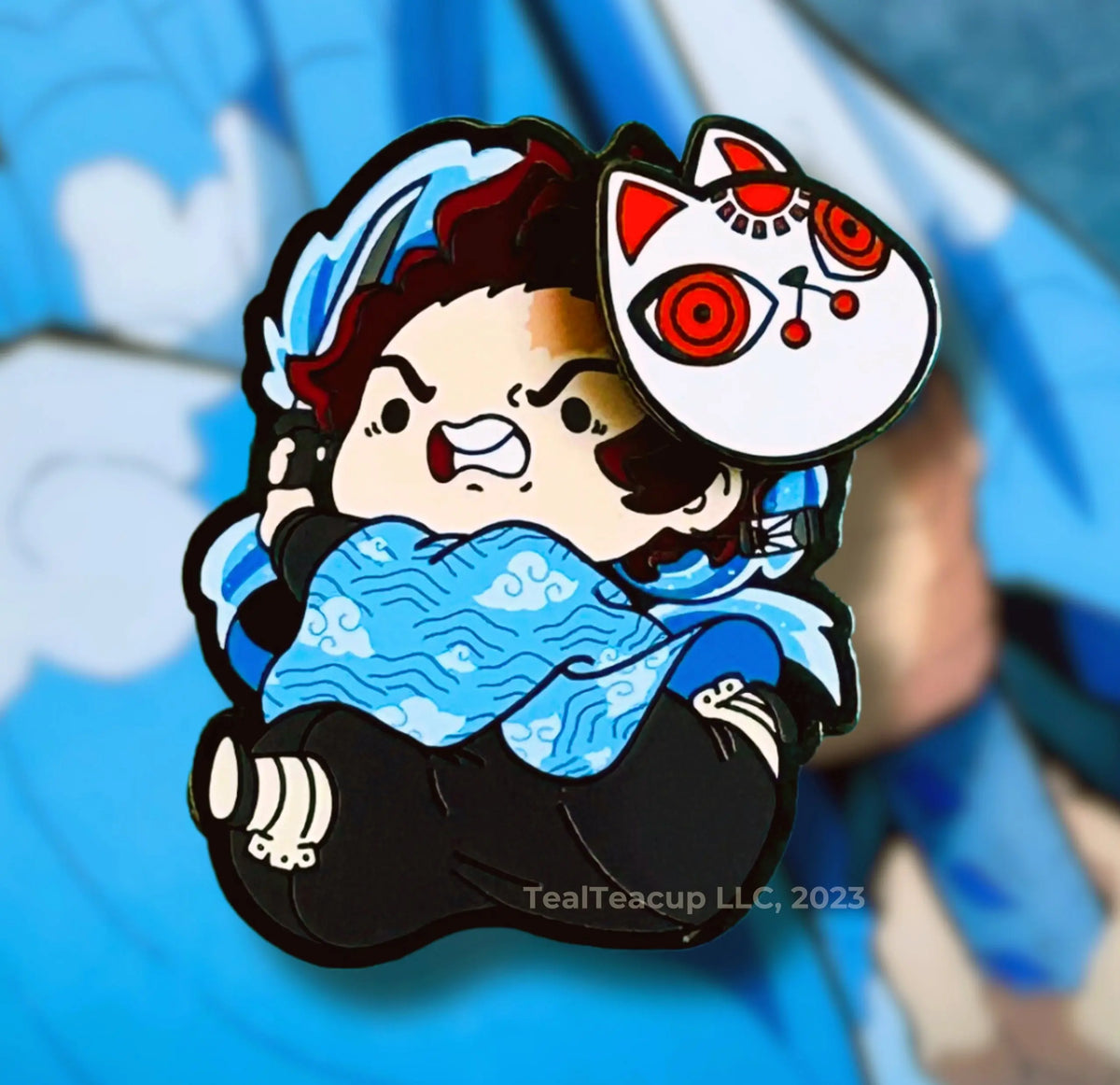 Running Water Pin Tanjiro-Run Water Pin with Magnetic Mask enamel pin- tealteacup llc