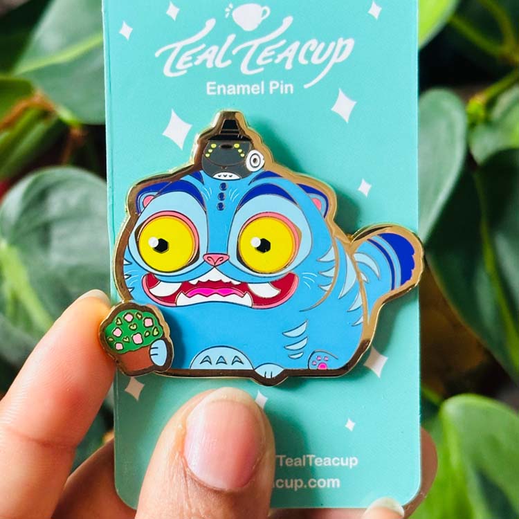 Chonk Derpy Tiger Moving Planter Pin TealTeacup Shop