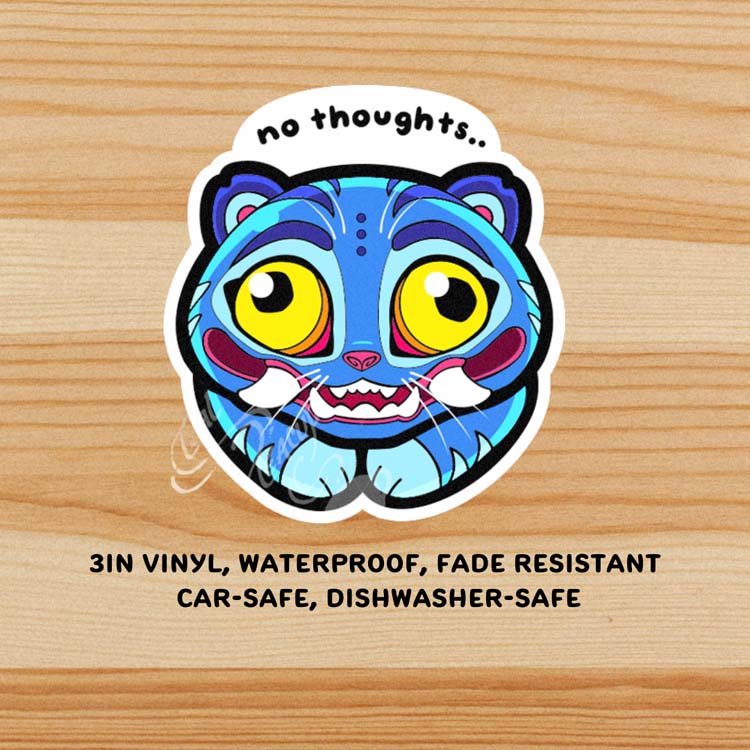 Derpy Tiger “No Thoughts” Sticker TealTeacup Shop