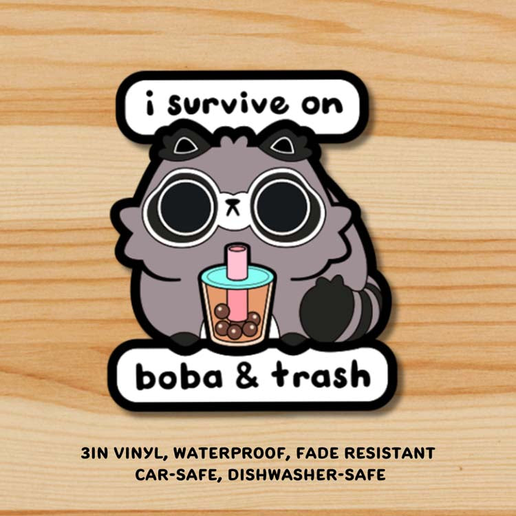 "I survive on boba and trash" Chonk Trash Panda Sticker Sticker