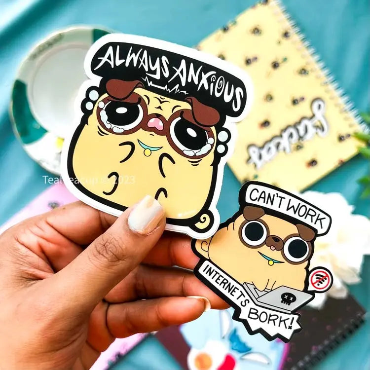 BUNDLE: 2 Anxious Pug Stickers
