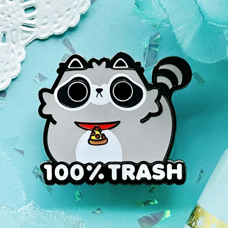 "100% Trash" Chonk Trash Panda Pin TealTeacup LLC